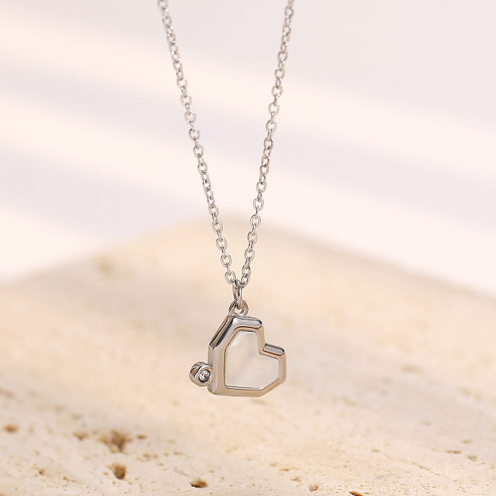 Simple Style Heart Shape Stainless Steel  Plating Inlay Shell Zircon White Gold Plated Gold Plated Pendant Necklace
