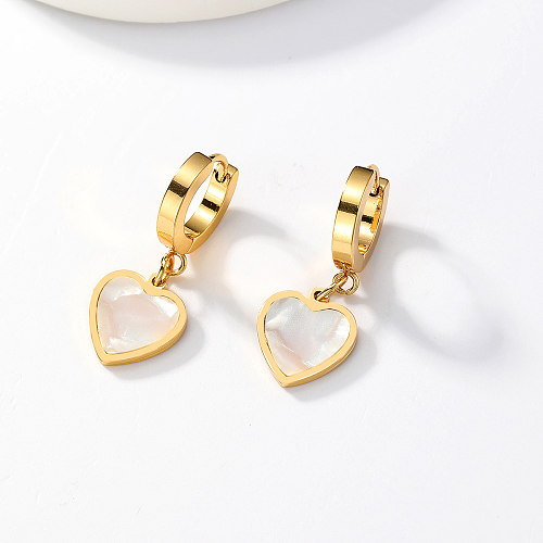 1 Pair Sweet Heart Shape Stainless Steel  Plating Inlay Shell Drop Earrings