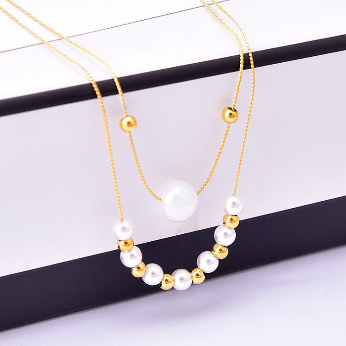 Wholesale Lady Pearl Shell Stainless Steel Layered Necklaces