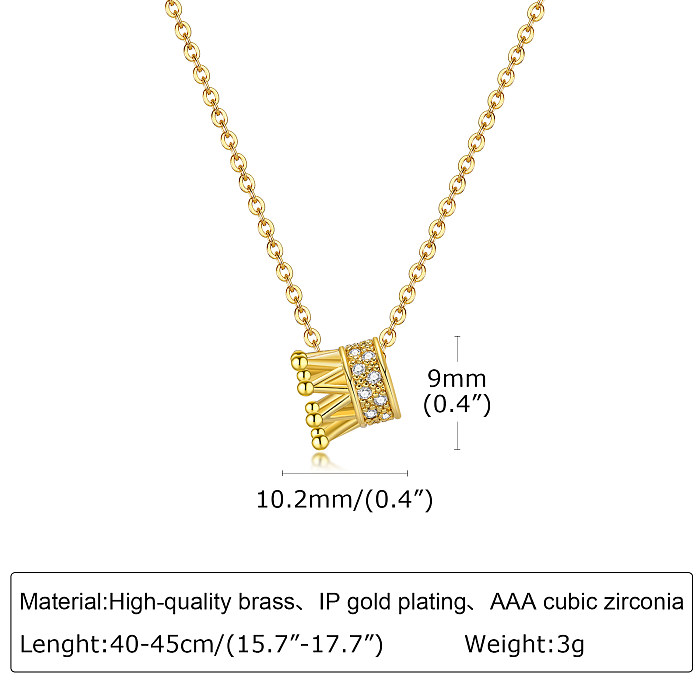 IG Style Streetwear Crown قلادة من الفولاذ المقاوم للصدأ مرصعة بالزركون مطلية بالذهب عيار 18 قيراط