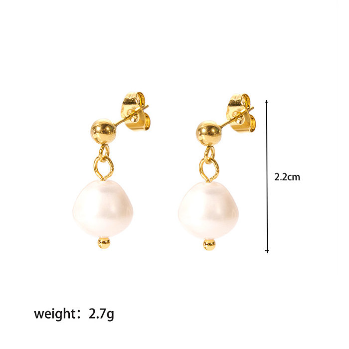 1 Pair Lady Geometric Plating Stainless Steel  Freshwater Pearl Gold Plated Earrings