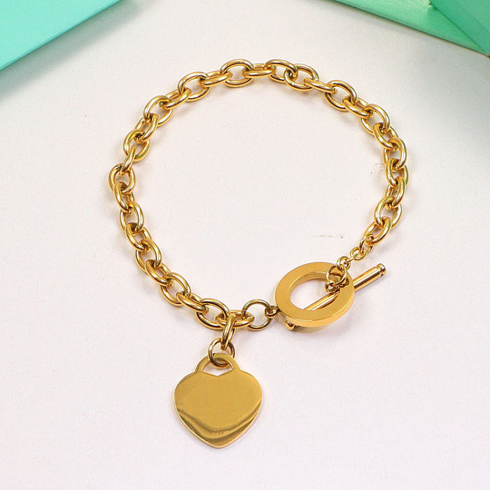 Simple Style Heart Shape Stainless Steel Toggle Plating Bracelets