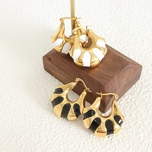 Boucles d'oreilles créoles en acier inoxydable, 1 paire, Style Simple, bloc de couleur plaqué émail