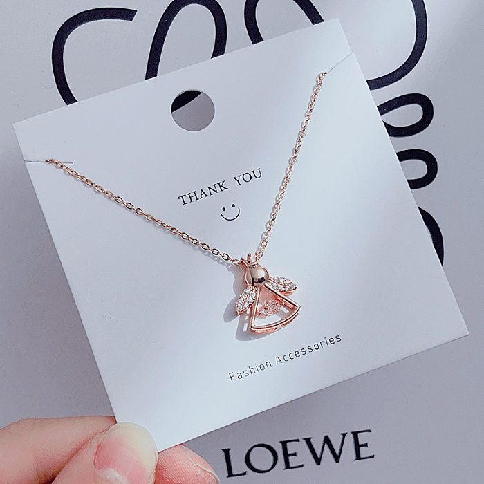 Casual Simple Style Heart Shape Crown Flower Stainless Steel Inlay Zircon Pendant Necklace
