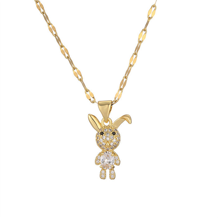 IG Style Simple Style Rabbit Animal Giraffe Stainless Steel  Copper Gold Plated Zircon Pendant Necklace In Bulk
