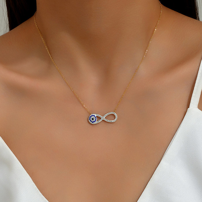 Simple Style Commute Devil'S Eye Infinity Stainless Steel  Plating Inlay Rhinestones 18K Gold Plated Necklace