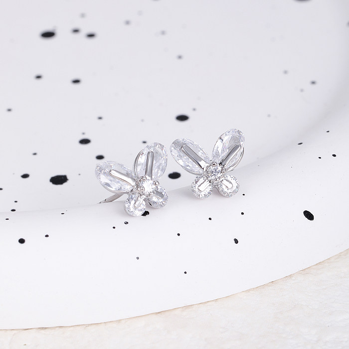 1 Pair Casual Commute Shiny Butterfly Plating Inlay Stainless Steel  Copper Zircon White Gold Plated Ear Studs