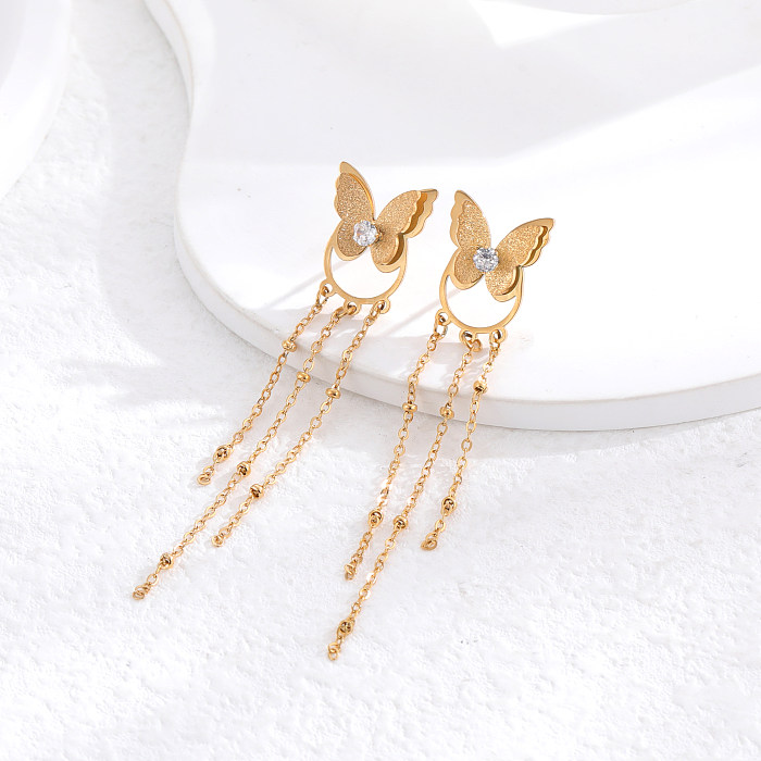 1 Paar elegante Schmetterlings-Ohrringe mit Edelstahlbeschichtung und 24-karätiger Vergoldung