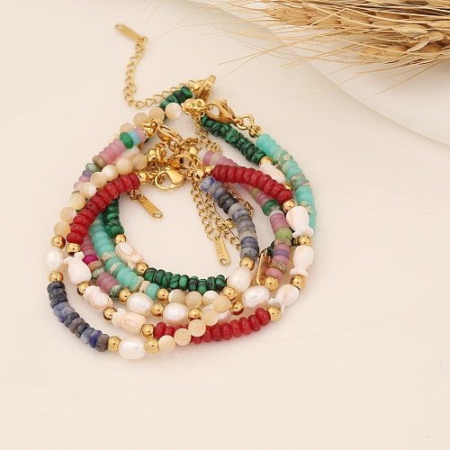 Bohemian Color Block Edelstahl Naturstein Perlen handgefertigte Armbänder 1 Stück