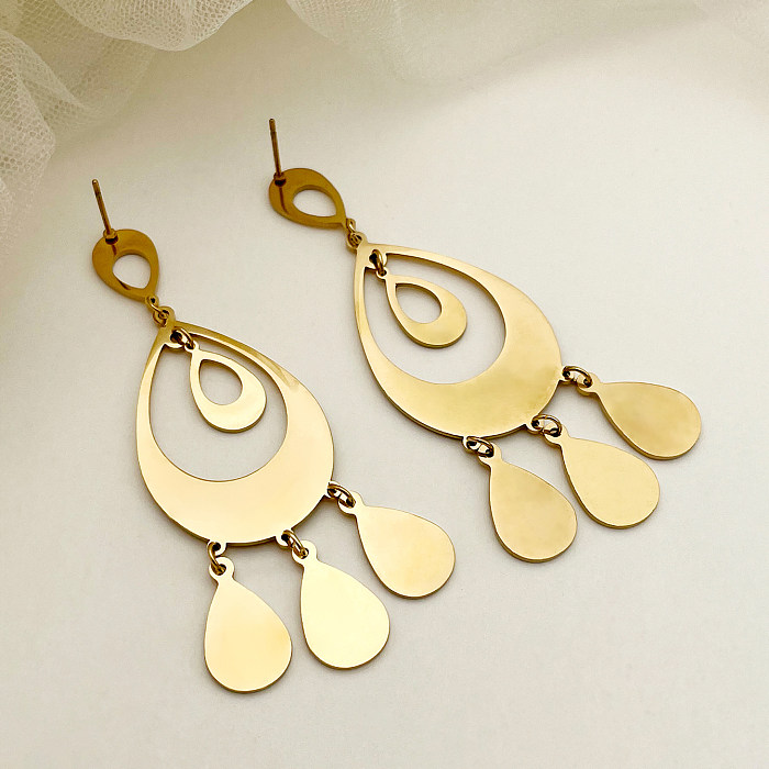 1 Paar elegante Streetwear-Ohrringe mit Wassertropfen-Beschichtung aus Edelstahl, vergoldet