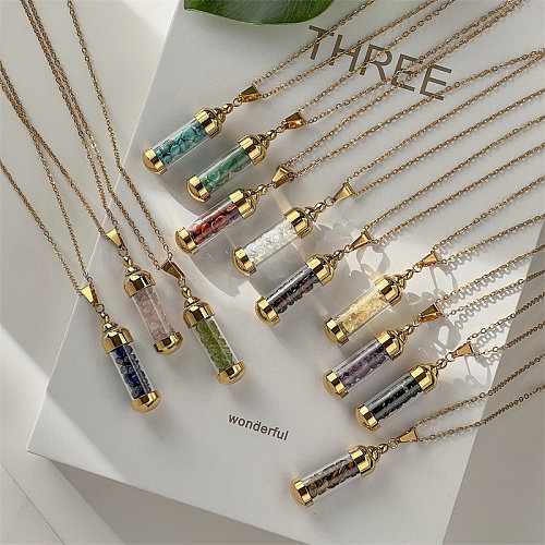 Elegante Streetwear-Halskette mit geometrischem Anhänger aus Edelstahl mit Kiesbeschichtung und 18-Karat-Vergoldung