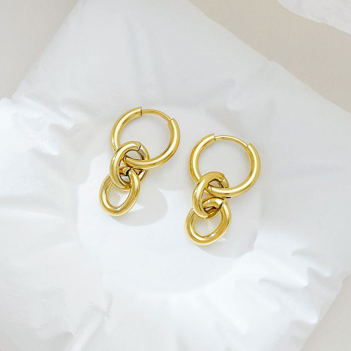 1 paire de boucles d'oreilles streetwear plaquées de couleur unie en acier inoxydable plaqué or blanc