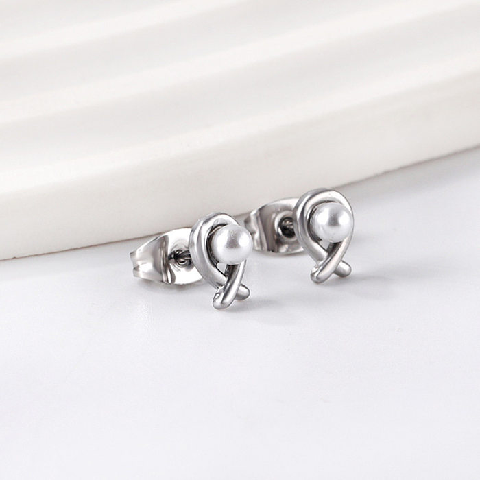 1 Pair Simple Style Round Inlay Stainless Steel  Pearl Ear Studs