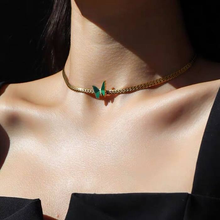 Retro-Schmetterlings-Halsband mit Edelstahlbeschichtung und 18-Karat-Vergoldung