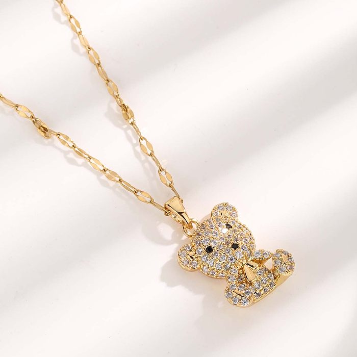 Cute Artistic Rabbit Panda Horse Stainless Steel Plating Inlay Resin Zircon Gold Plated Pendant Necklace