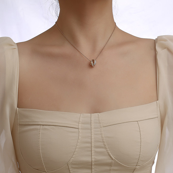 Modische personalisierte Doppelring-Diamant-Halskette aus Edelstahl