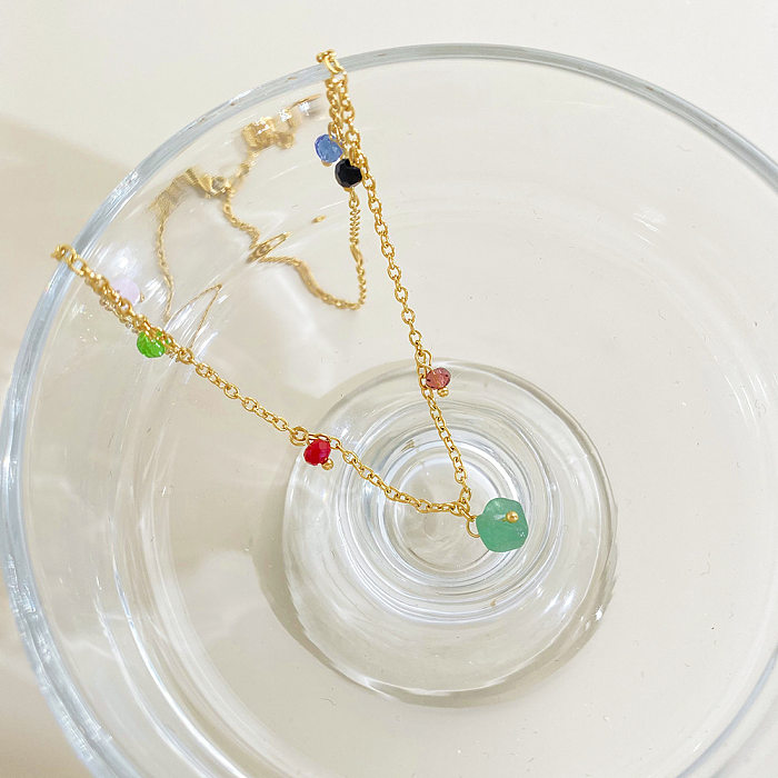 Einfache geometrische Edelstahl-Halskette mit Zirkon-Edelstahl-Halsketten