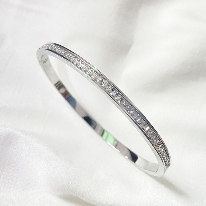 Simple Style Solid Color Titanium Steel Inlay Zircon Bangle