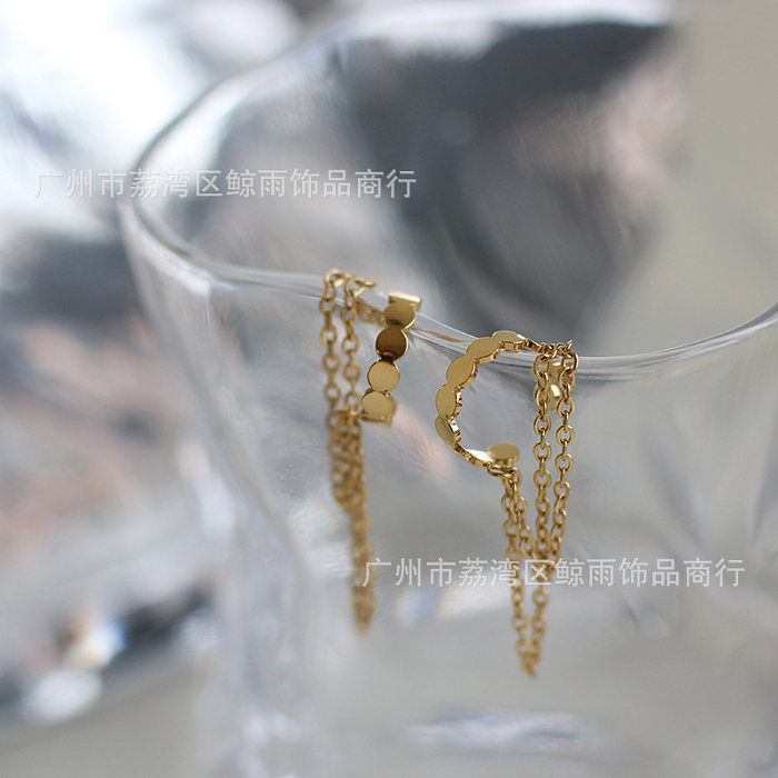 Fashion Tassel Chain Stainless Steel Gold-plated Disc Ear Clip Wholesale jewelry