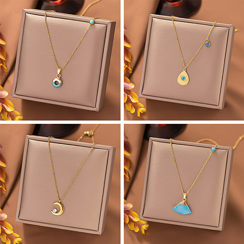 Streetwear Moon Eye Stainless Steel Plating Inlay Turquoise Pendant Necklace