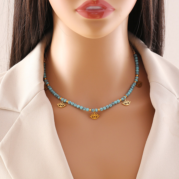 Collier avec pendentif en perles turquoise en acier inoxydable, œil d'étoile bohème, papillon