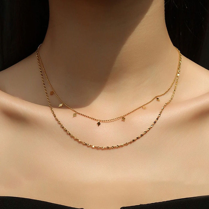 Modern Style Rhombus Stainless Steel Plating Layered Necklaces