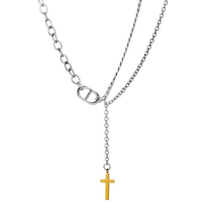 Simple Style Cross Stainless Steel Pendant Necklace