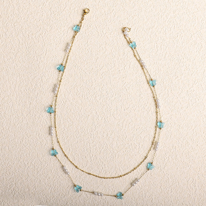 Lady Sweet Butterfly – colliers superposés en acier inoxydable, cristal artificiel, perles artificielles, plaqué or