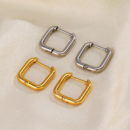1 paire de boucles d'oreilles plaquées or 18 carats en acier inoxydable plaqué carré de style simple