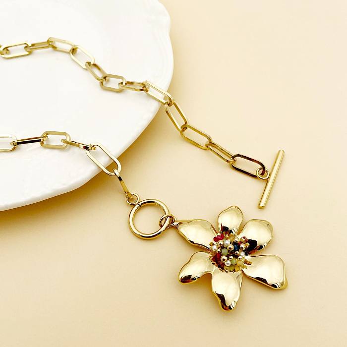 Modische Halskette mit Blumen-Edelstahlbeschichtung, 1 Stück