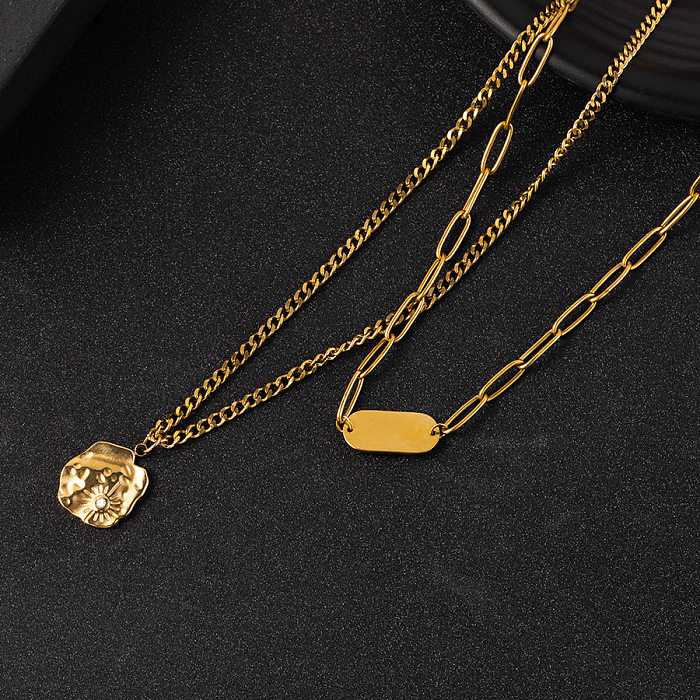IG Style Mehrschichtige Halsketten im modernen Stil mit geometrischer Edelstahlbeschichtung