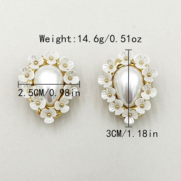 1 Pair Classical French Style Flower Plating Stainless Steel  Gold Plated Ear Studs