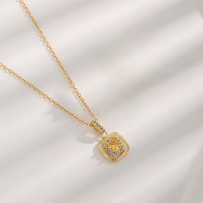 Simple Style Round Stainless Steel Plating Inlay Zircon Gold Plated Pendant Necklace