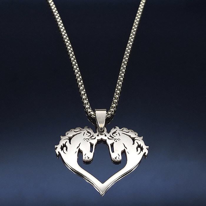 Hip-Hop Heart Shape Horse Stainless Steel  Pendant Necklace