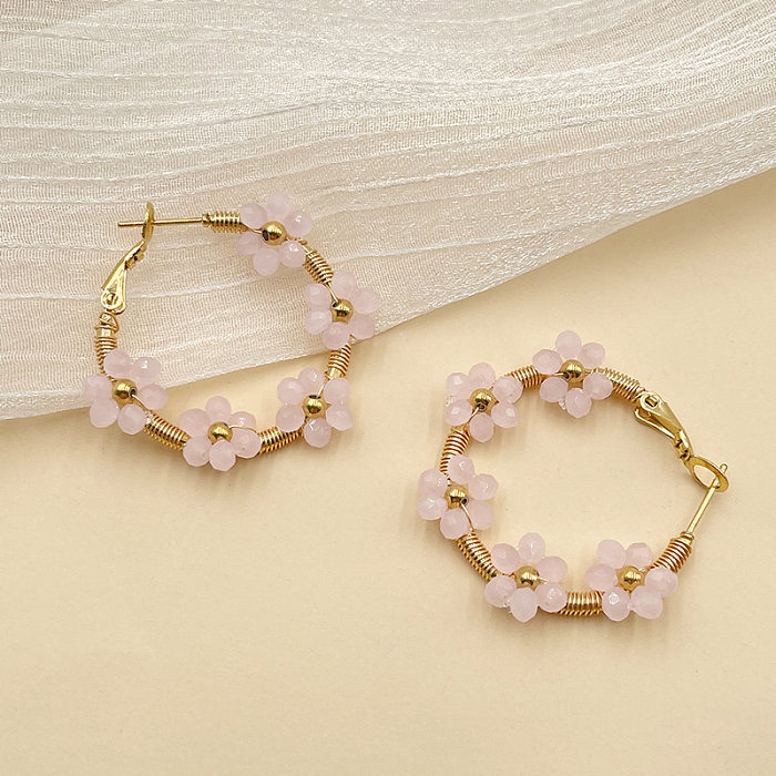 Süße Blumen-Ohrringe aus Edelstahl mit künstlichem Kristall, 1 Paar