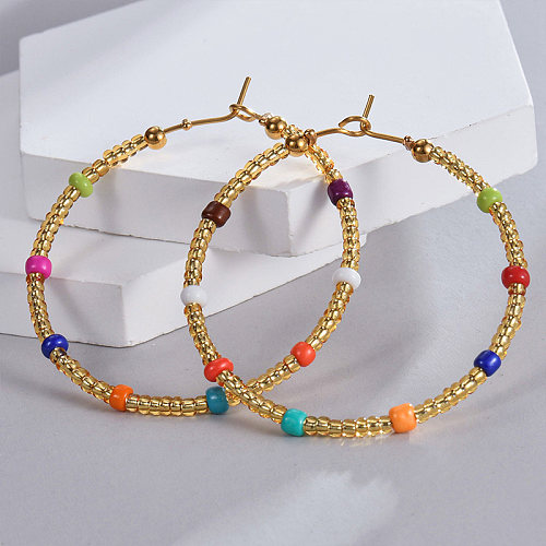 1 Pair Simple Style Round Beaded Plating Stainless Steel  14K Gold Plated Earrings