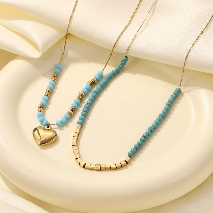 Modern Style Square Butterfly Stainless Steel  Beaded Plating Gold Plated Pendant Necklace