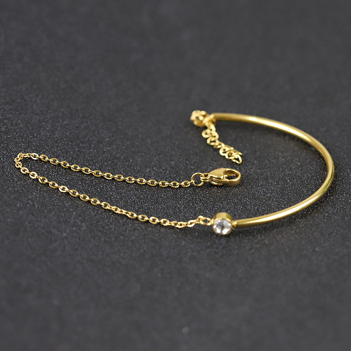 Estilo simples cor sólida chapeamento de aço inoxidável strass pulseiras banhadas a ouro 18K