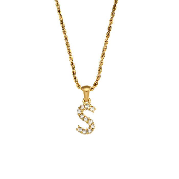 Fashion Letter Stainless Steel  Pendant Necklace Plating Zircon Stainless Steel  Necklaces