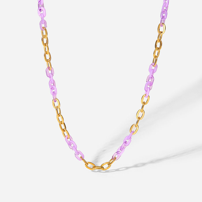 Fashion New 18K Gold-Plated Purple Stainless Steel Cross Chain Stainless Steel  Necklace