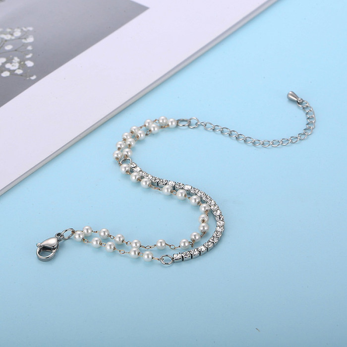 Mode geometrische Titanstahl vergoldet künstliche Perlen Zirkon Armbänder 1 Stück