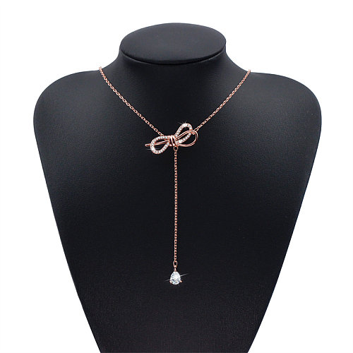 Casual Simple Style Classic Style Bow Knot Stainless Steel  Polishing Plating Inlay Zircon Rose Gold Plated Pendant Necklace