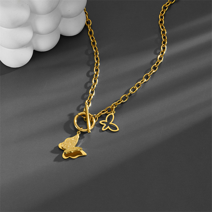 IG Style Simple Style Butterfly Stainless Steel Toggle Plating Pendant Necklace