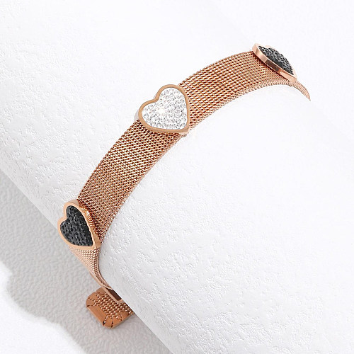 Pulseira de aço inoxidável com formato de coração estilo vintage incrustada com zircão pulseiras de aço inoxidável 1 peça
