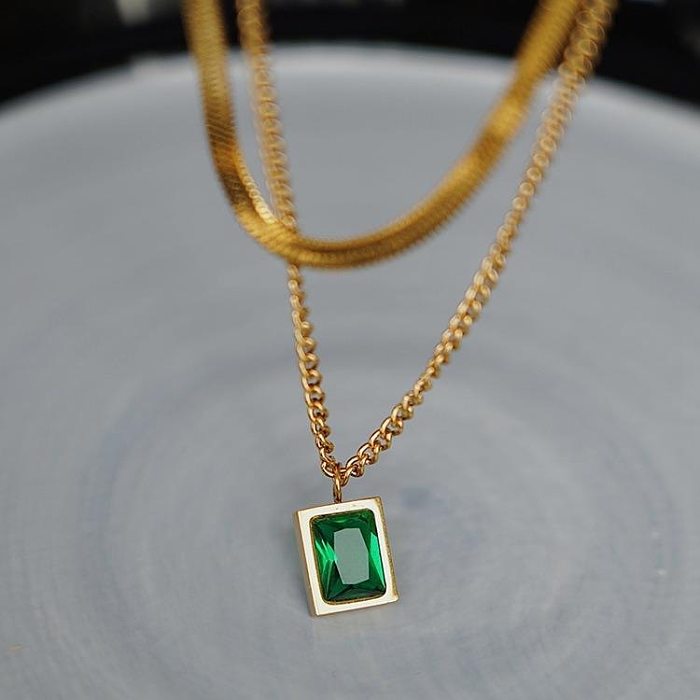 Simple Style Commute Rectangle Stainless Steel Plating Inlay Zircon Layered Necklaces