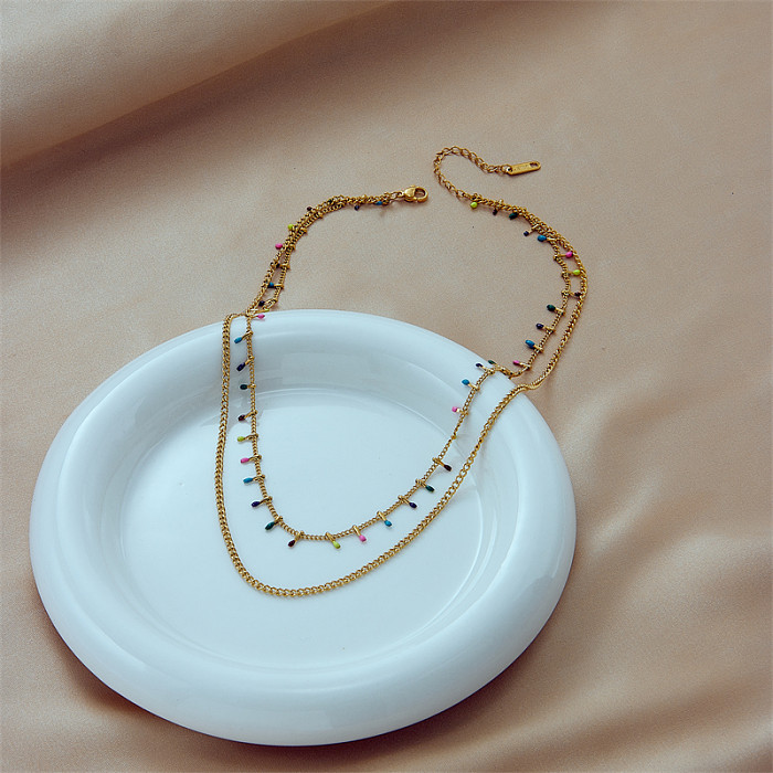 Runde Retro-Halsketten aus Edelstahl mit mehreren Lagen, 1 Stück