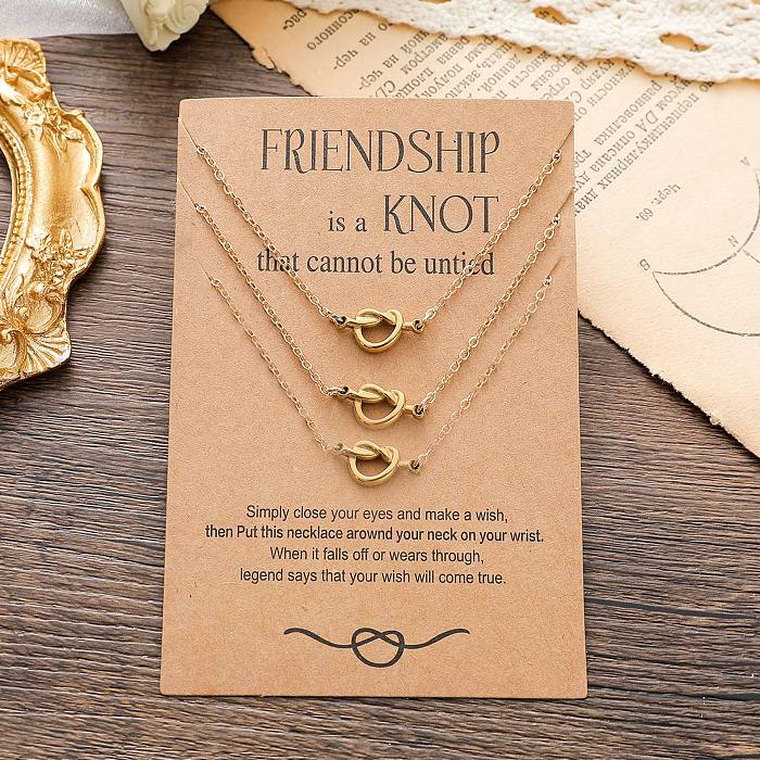 New Knot Card Necklace Stainless Steel  Fine Throwing 18k Real Gold Knotted Pendant Clavicle Chain