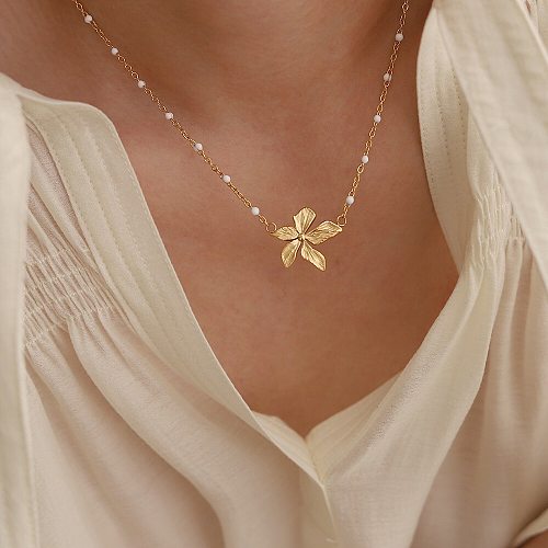 Lady Flower Stainless Steel Plating 18K Gold Plated Pendant Necklace