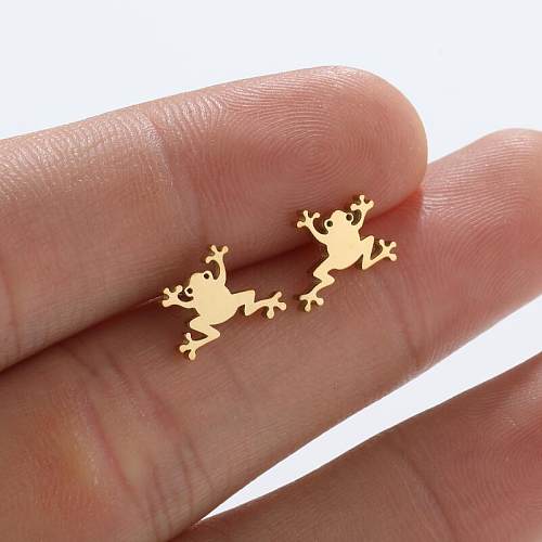 Fashion Frog Stainless Steel  Plating Ear Studs 1 Pair