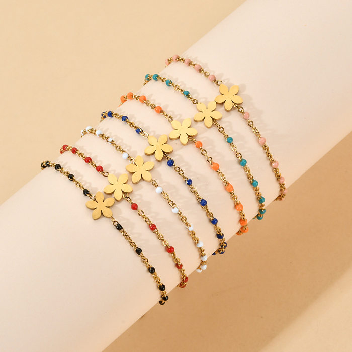Böhmische Blumen-Armbänder aus Edelstahl mit Perlenbeschichtung